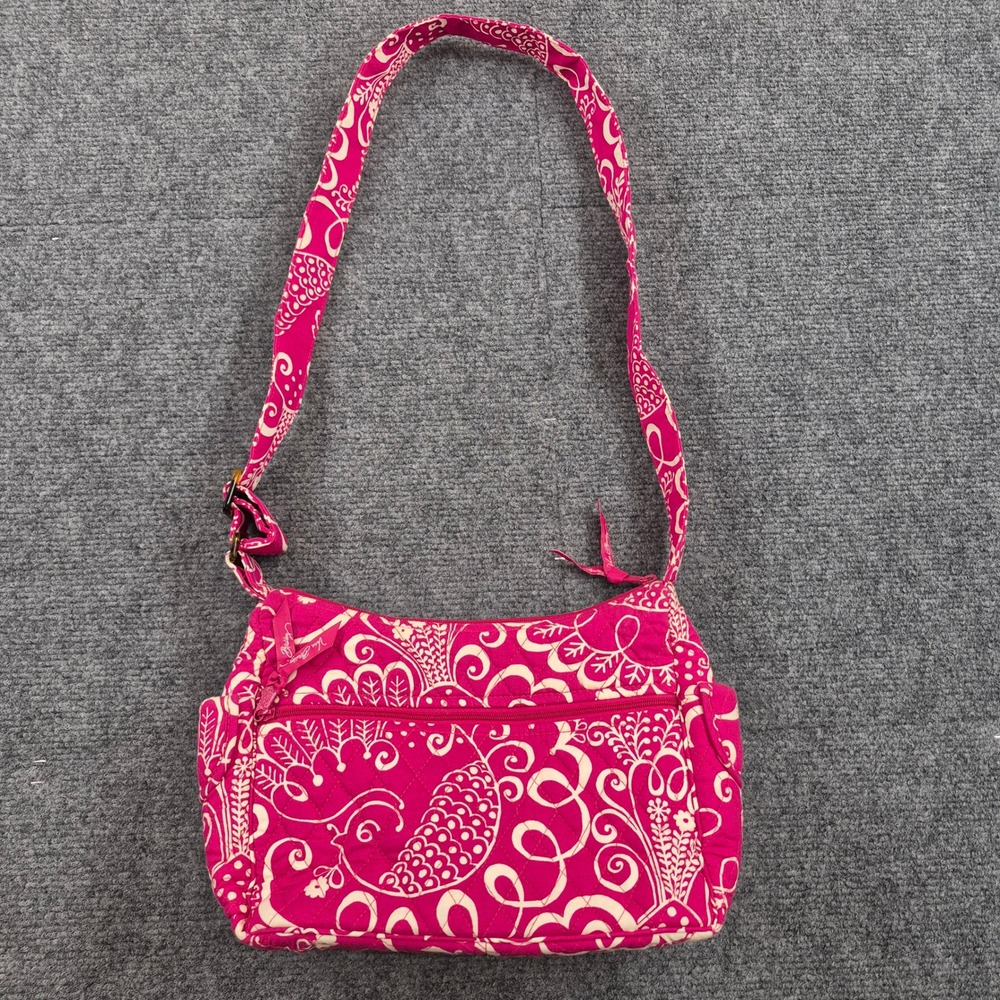 Vera Bradley Twirly Birds Quilted Cotton Crossbody Bag Paisley Floral Pink